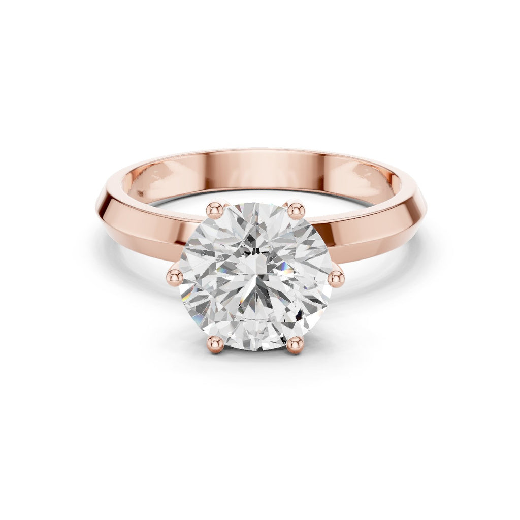 Round Diamond Six Prong Solitaire Engagement Ring with Knife Edge Band