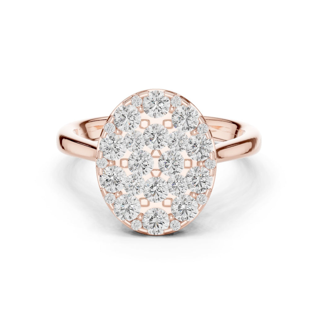 Round Diamond Oval Pavé Cluster Engagement Ring