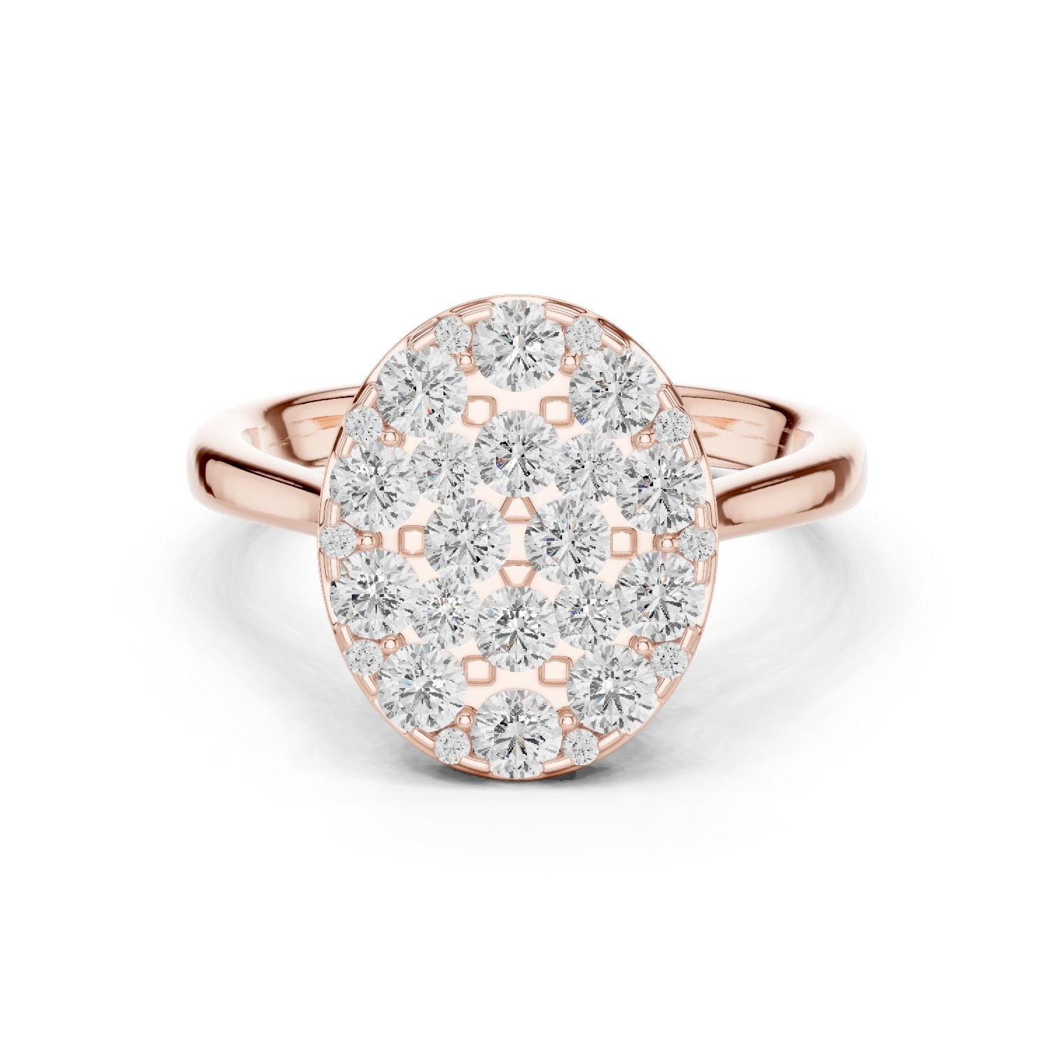 Round Diamond Oval Pavé Cluster Engagement Ring
