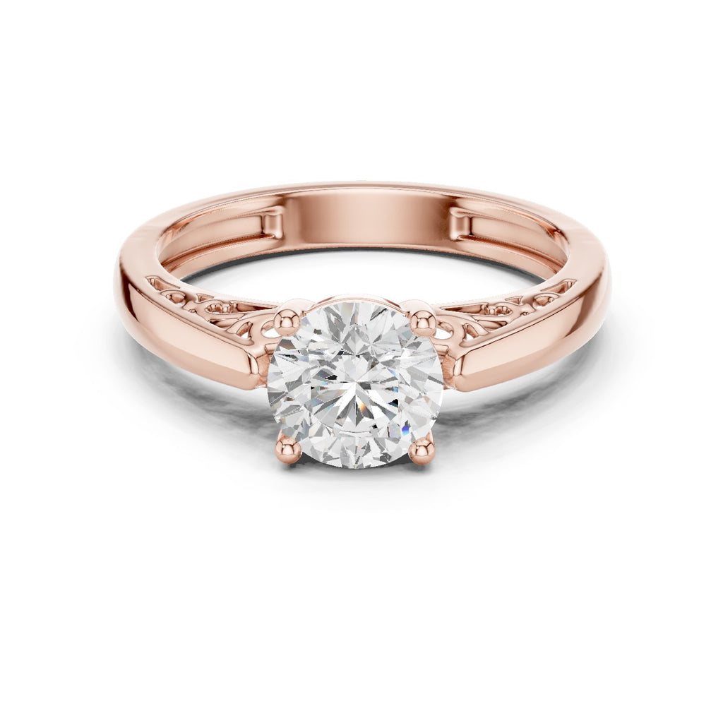 Round Diamond Solitaire Engagement Ring with Decorative Open Shoulders