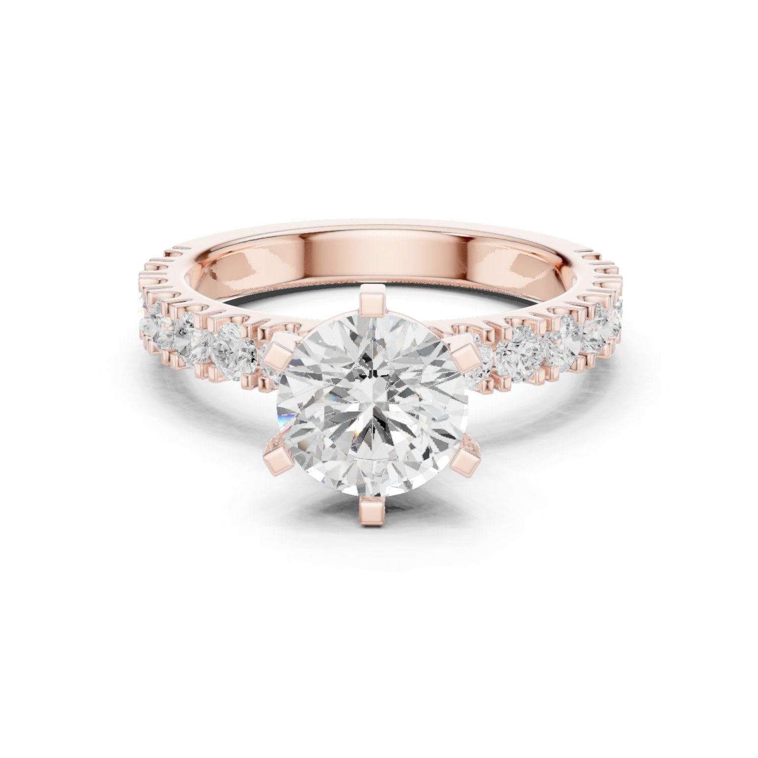 Round Diamond Engagement Ring with Half Eternity Claw Set Band