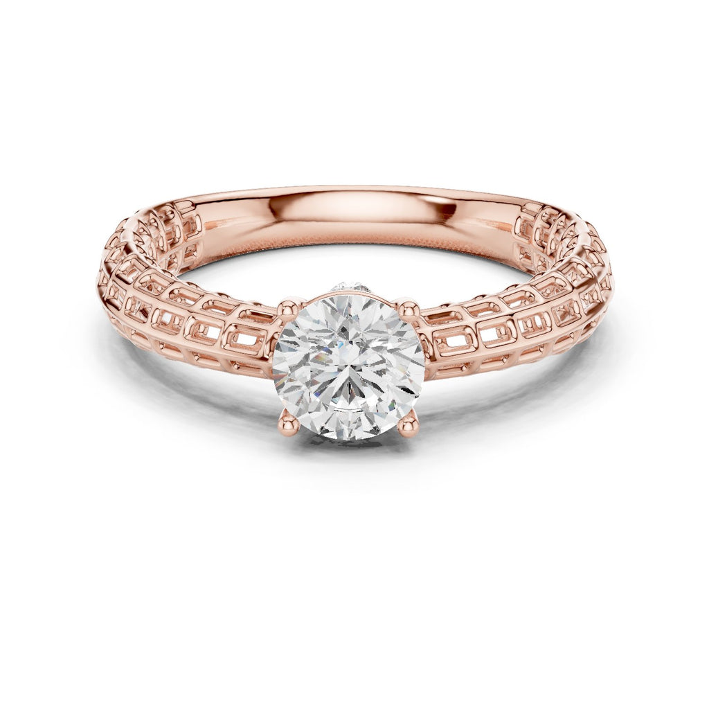 Round Diamond Three Stone Engagement Ring with Openwork Band