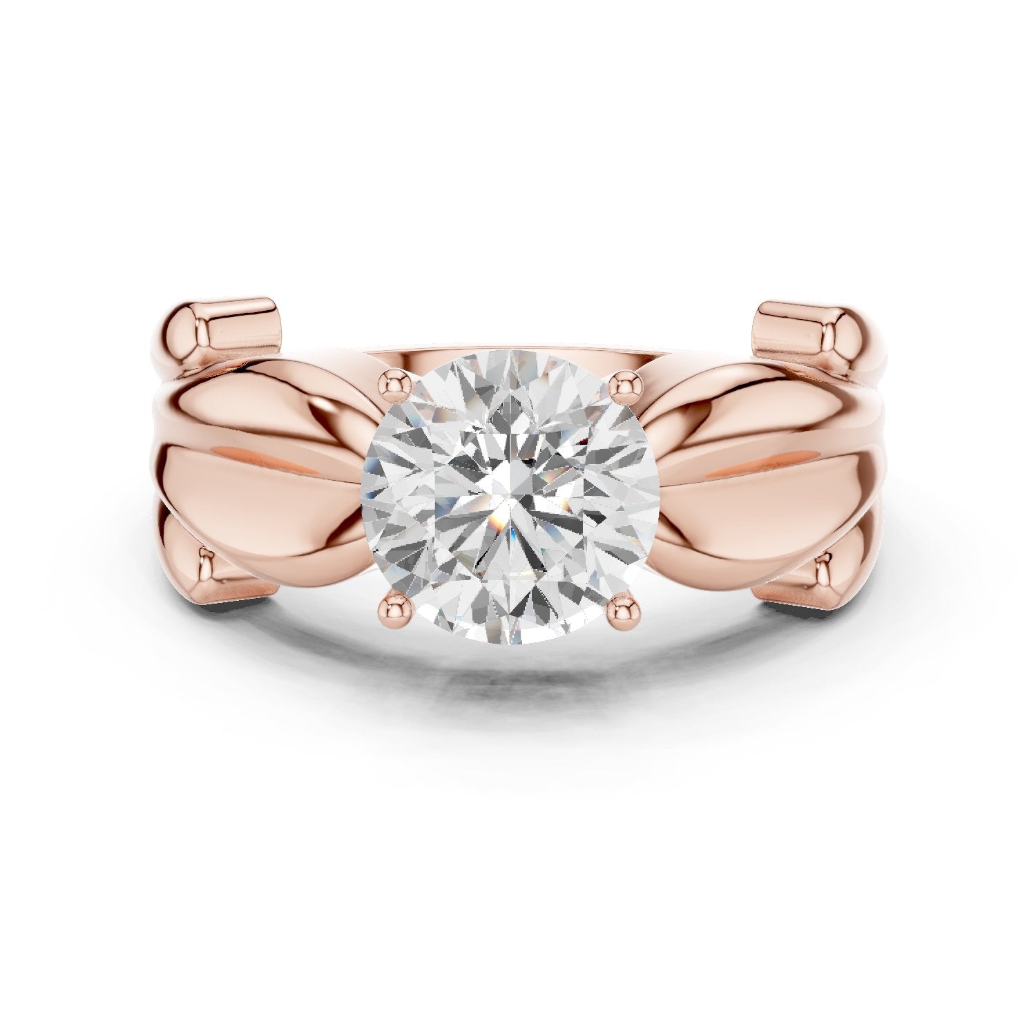 Round Diamond Solitaire Engagement Ring with Knot Detail Wide Band