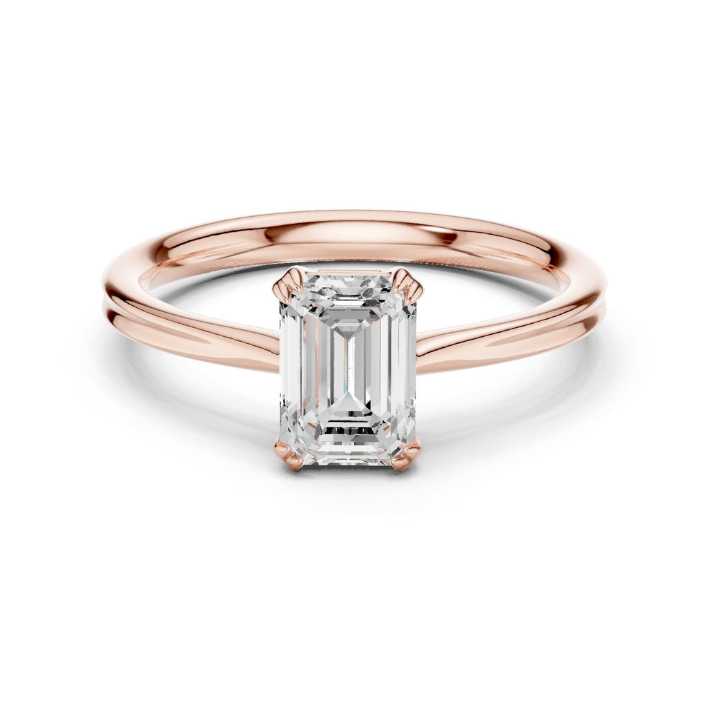 Emerald Cut Double Band Solitaire Engagement Ring