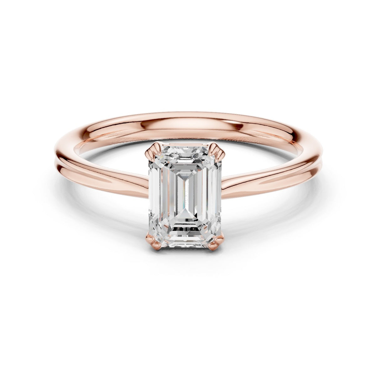 Emerald Cut Double Band Solitaire Engagement Ring