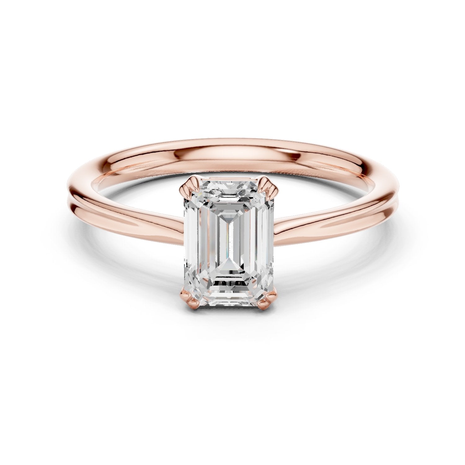 Emerald Cut Double Band Solitaire Engagement Ring