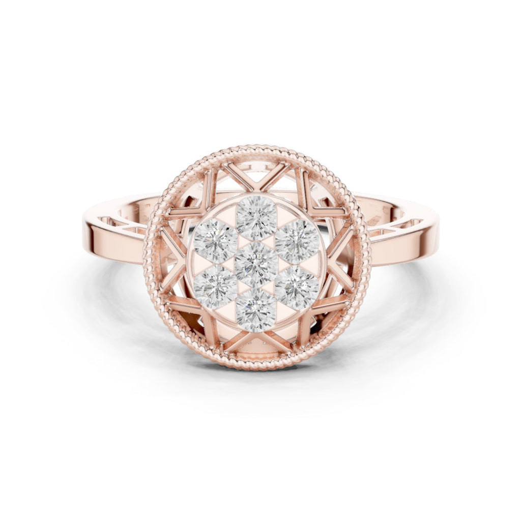 Round Diamond Cluster Caged Halo Engagement Ring