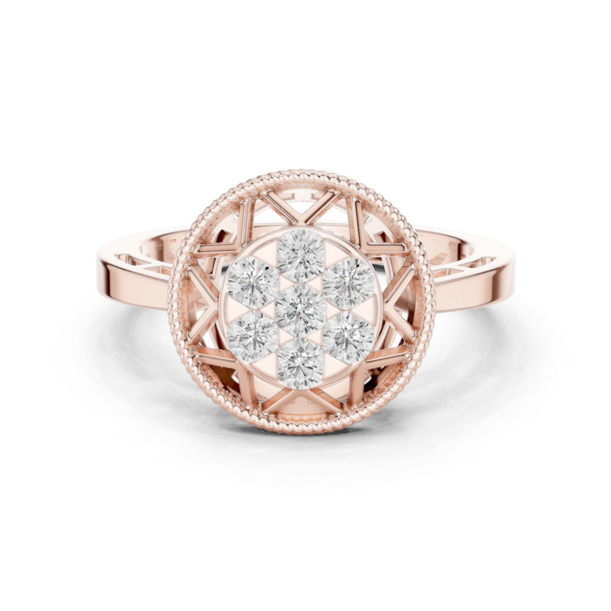 Round Diamond Cluster Caged Halo Engagement Ring
