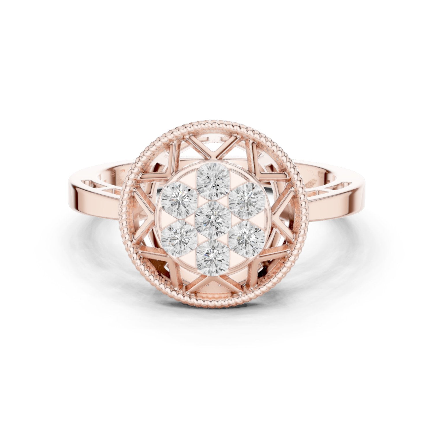 Round Diamond Cluster Caged Halo Engagement Ring