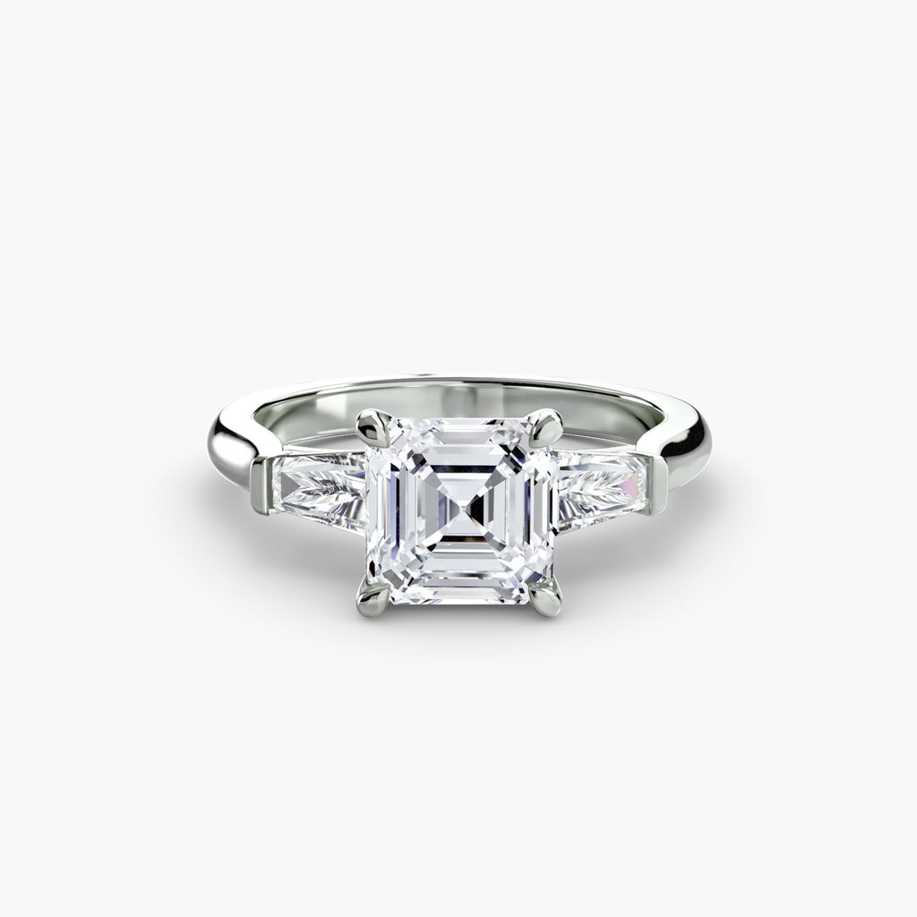 Three-Stone Ring (Baguette Side Stones) - diamond engagement ring - VYKA Diamonds