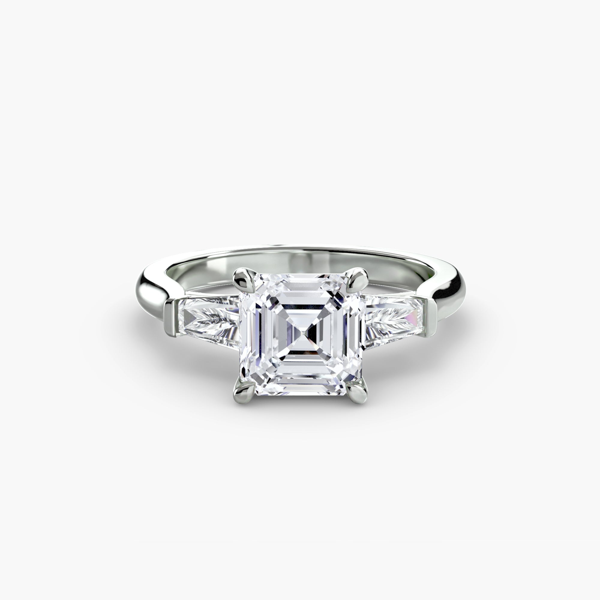 Three-Stone Ring (Baguette Side Stones) - diamond engagement ring - VYKA Diamonds
