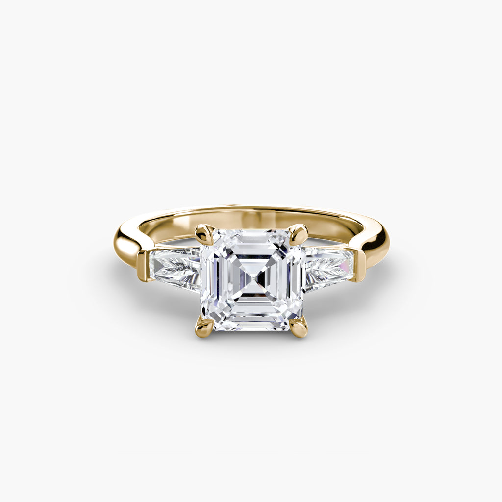 Three-Stone Ring (Baguette Side Stones) - diamond engagement ring - VYKA Diamonds