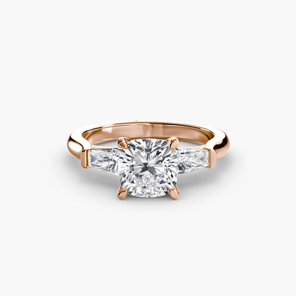 Three-Stone Ring (Baguette Side Stones) - diamond engagement ring - VYKA Diamonds