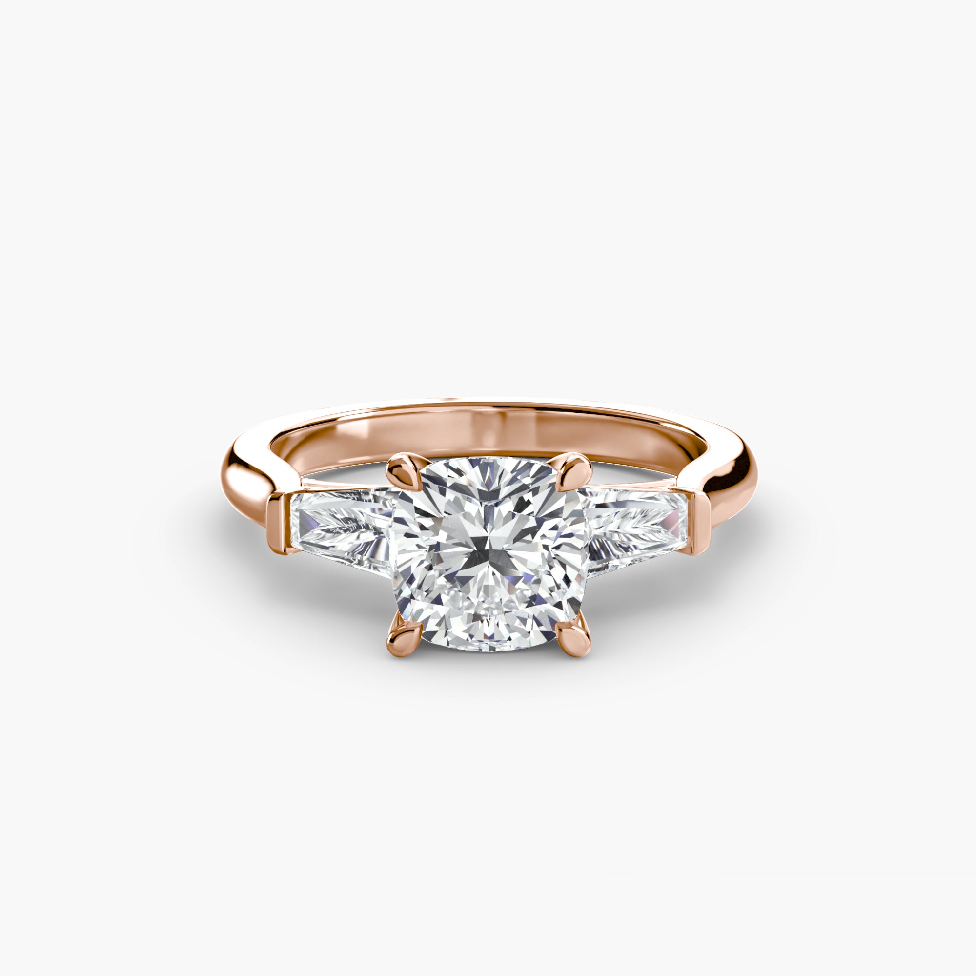 Three-Stone Ring (Baguette Side Stones) - diamond engagement ring - VYKA Diamonds