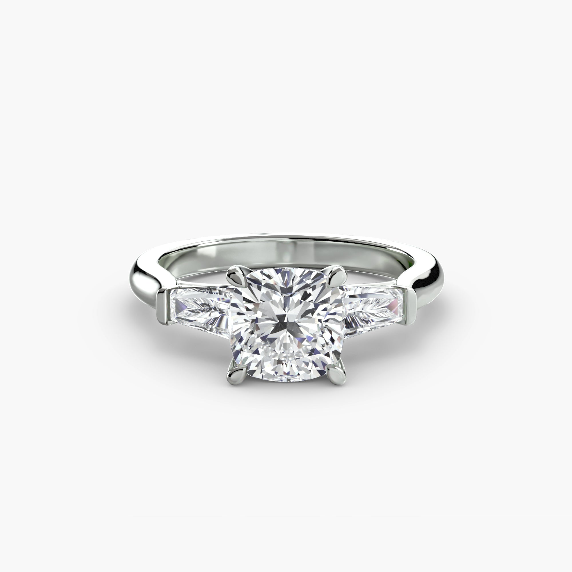 Three-Stone Ring (Baguette Side Stones) - diamond engagement ring - VYKA Diamonds