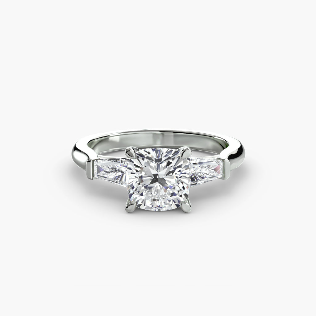 Three-Stone Ring (Baguette Side Stones) - diamond engagement ring - VYKA Diamonds