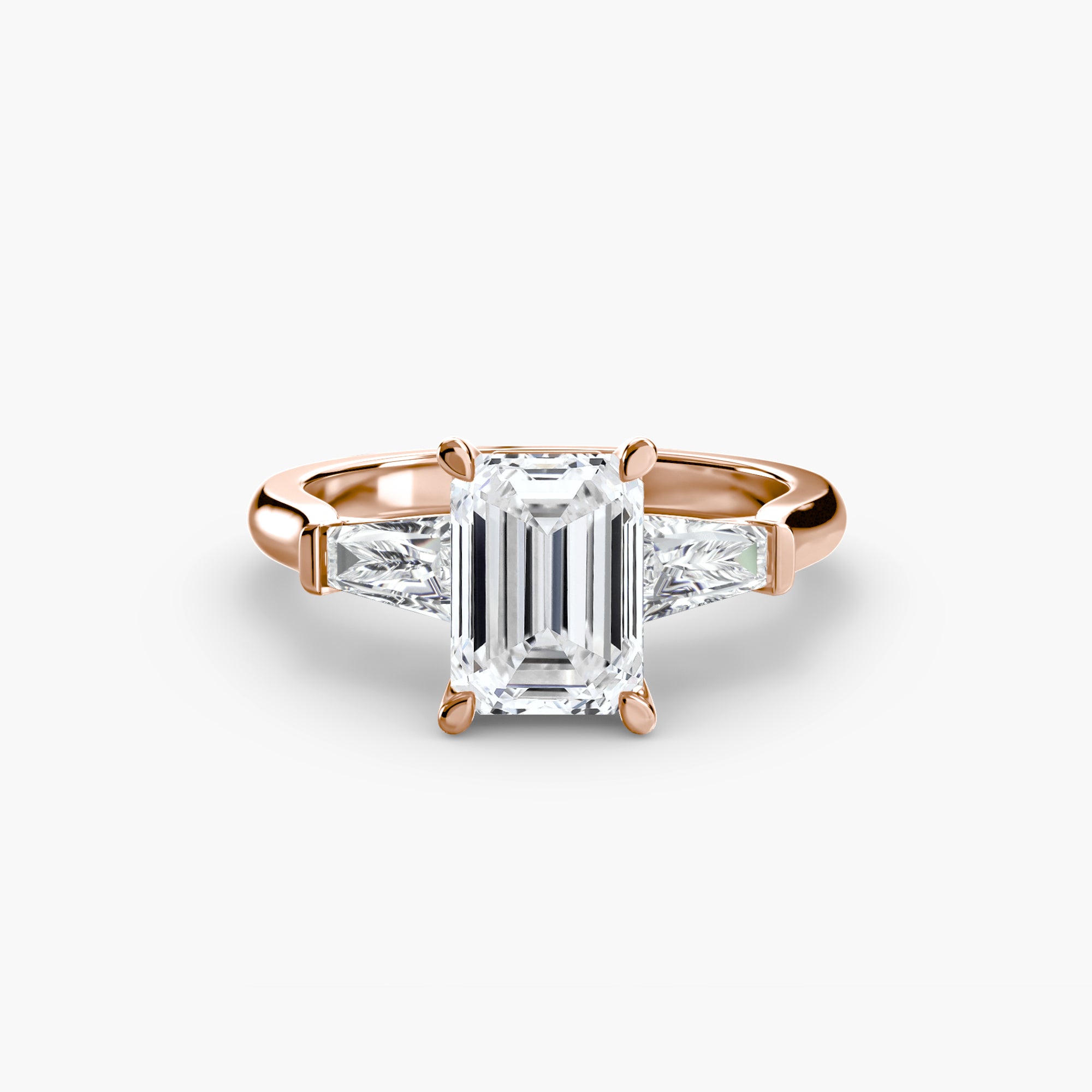Three-Stone Ring (Baguette Side Stones) - diamond engagement ring - VYKA Diamonds