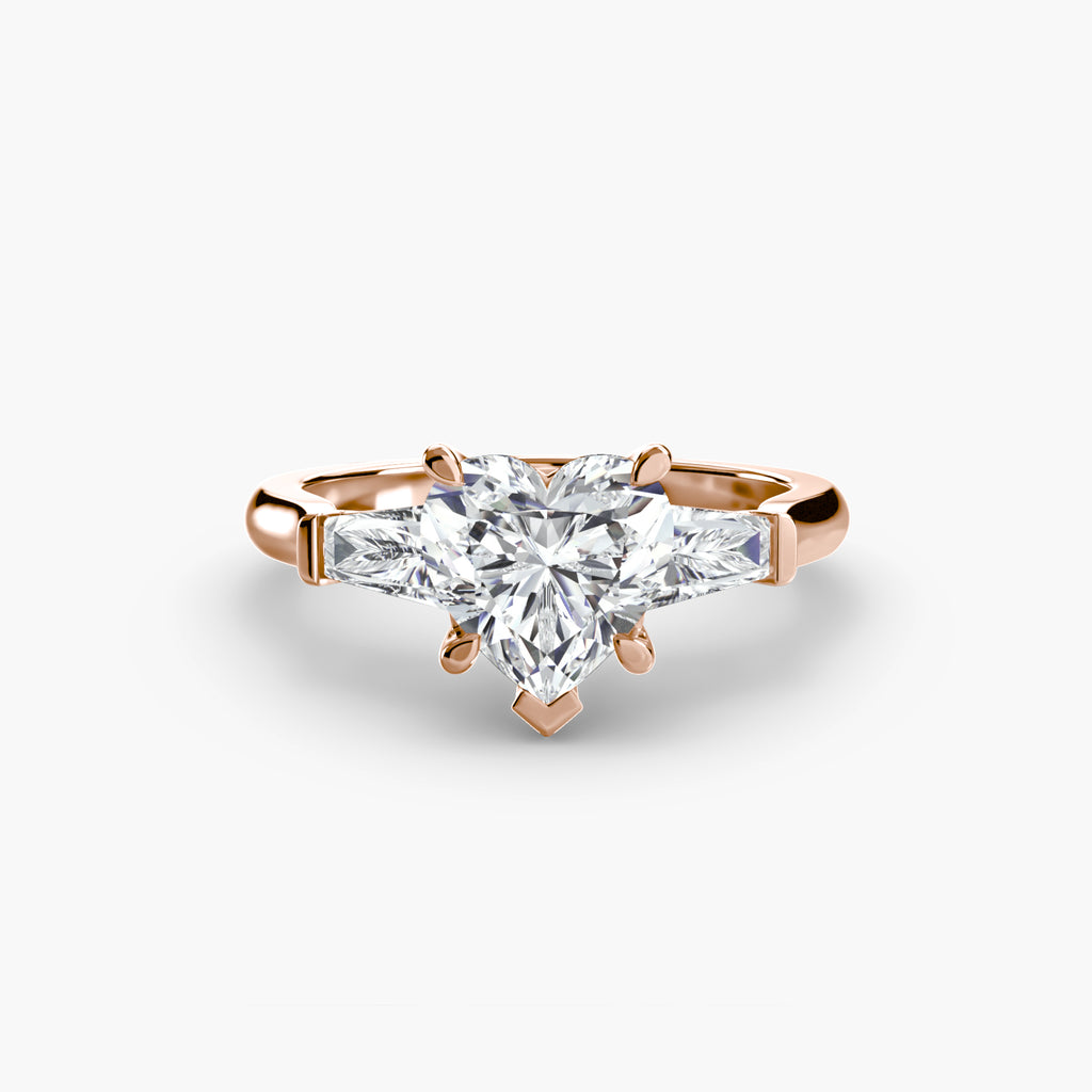 Three-Stone Ring (Baguette Side Stones) - diamond engagement ring - VYKA Diamonds