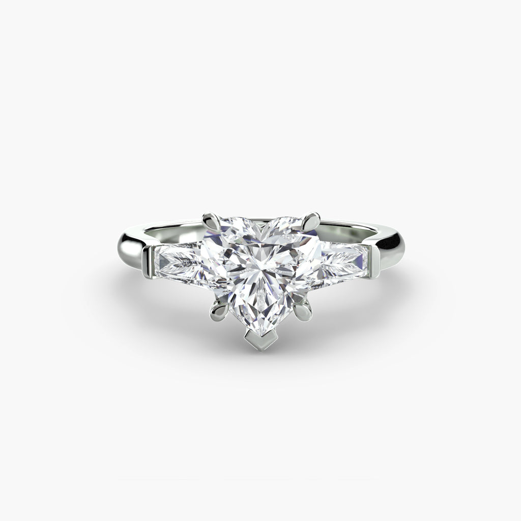 Three-Stone Ring (Baguette Side Stones) - diamond engagement ring - VYKA Diamonds