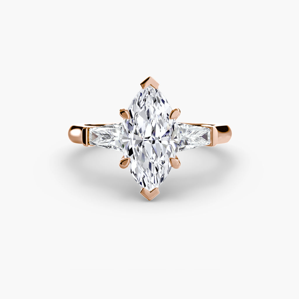Three-Stone Ring (Baguette Side Stones) - diamond engagement ring - VYKA Diamonds