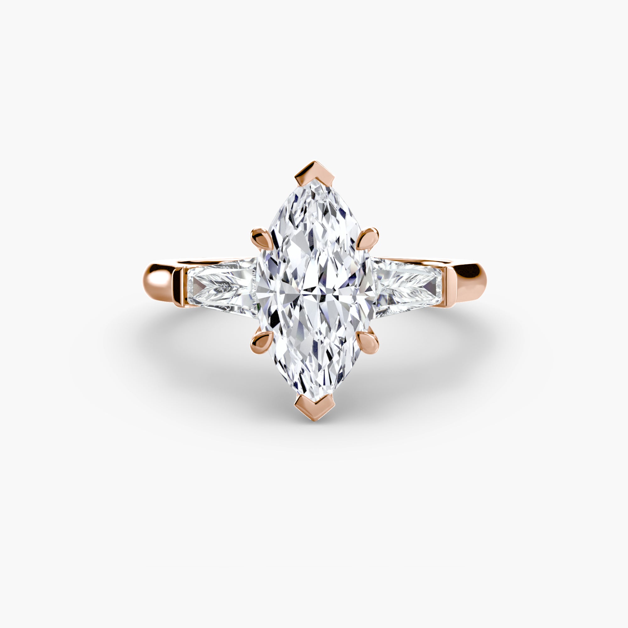 Three-Stone Ring (Baguette Side Stones) - diamond engagement ring - VYKA Diamonds
