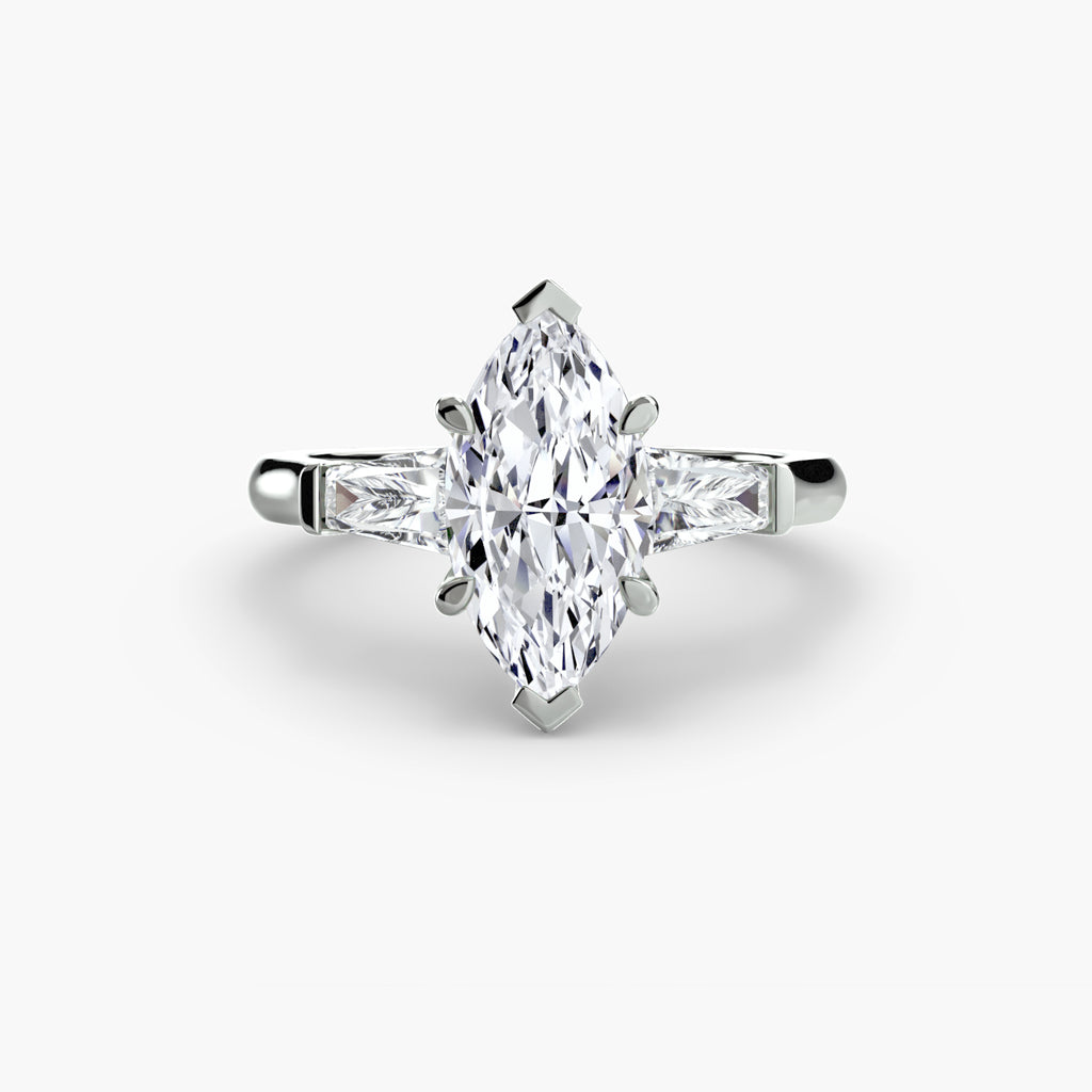 Three-Stone Ring (Baguette Side Stones) - diamond engagement ring - VYKA Diamonds
