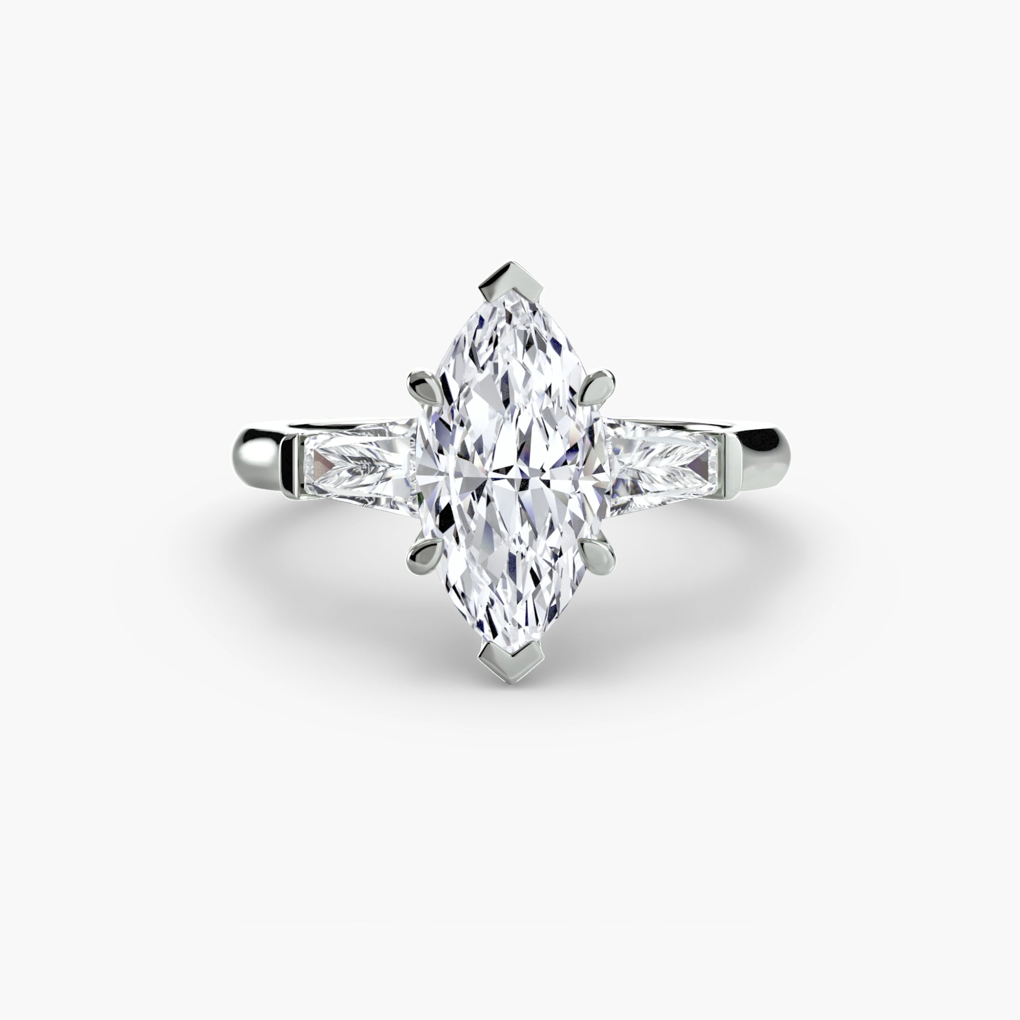 Three-Stone Ring (Baguette Side Stones) - diamond engagement ring - VYKA Diamonds