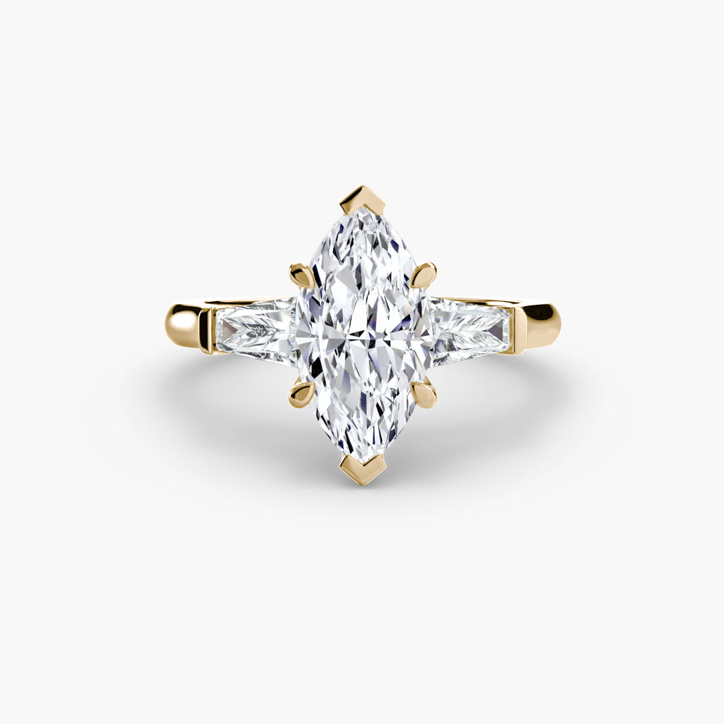 Three-Stone Ring (Baguette Side Stones) - diamond engagement ring - VYKA Diamonds