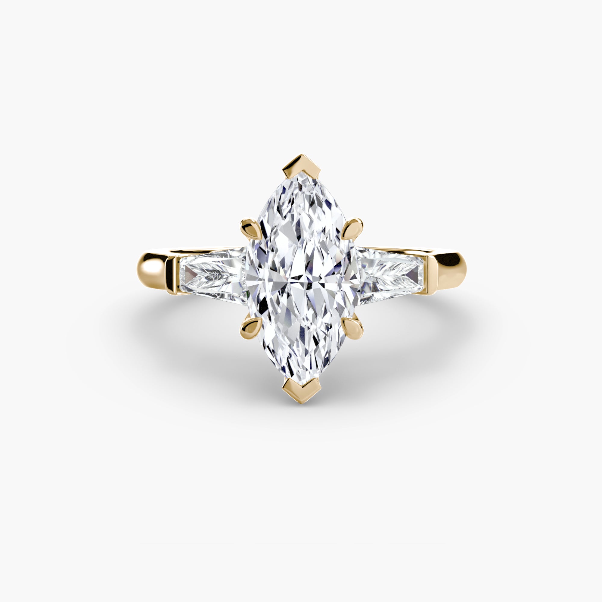 Three-Stone Ring (Baguette Side Stones) - diamond engagement ring - VYKA Diamonds