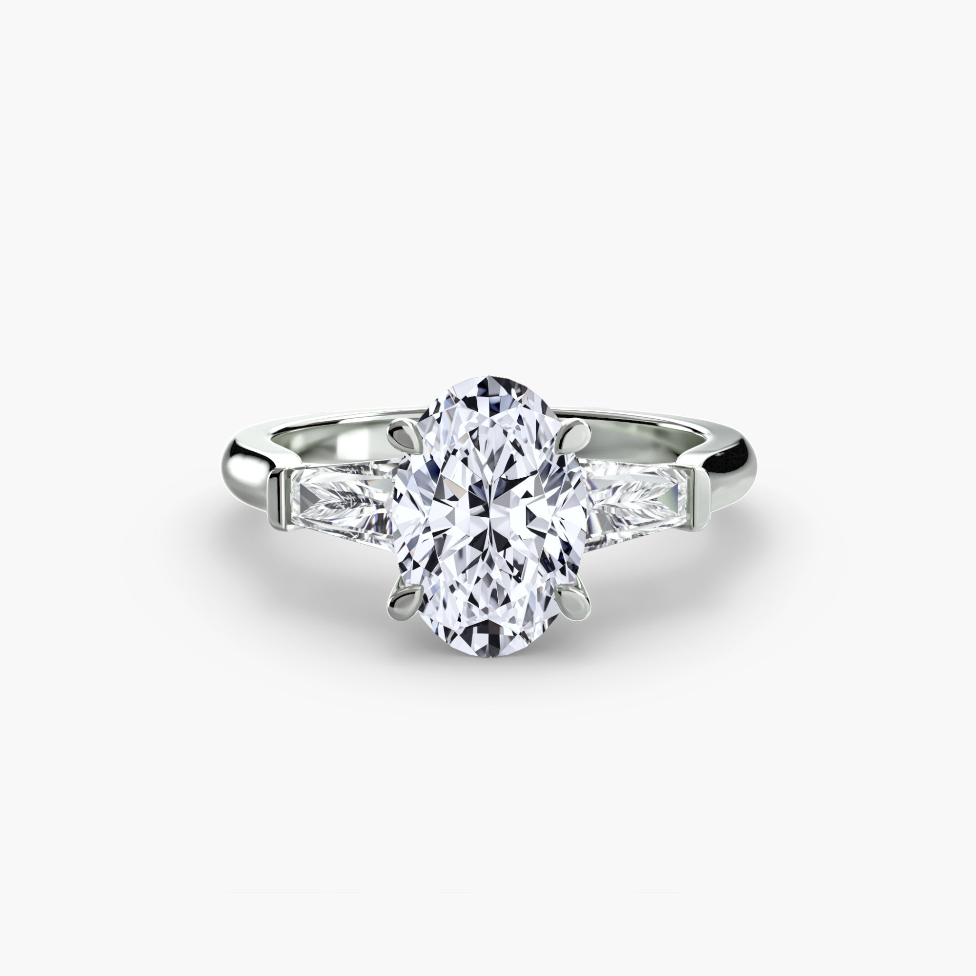 Three-Stone Ring (Baguette Side Stones) - diamond engagement ring - VYKA Diamonds