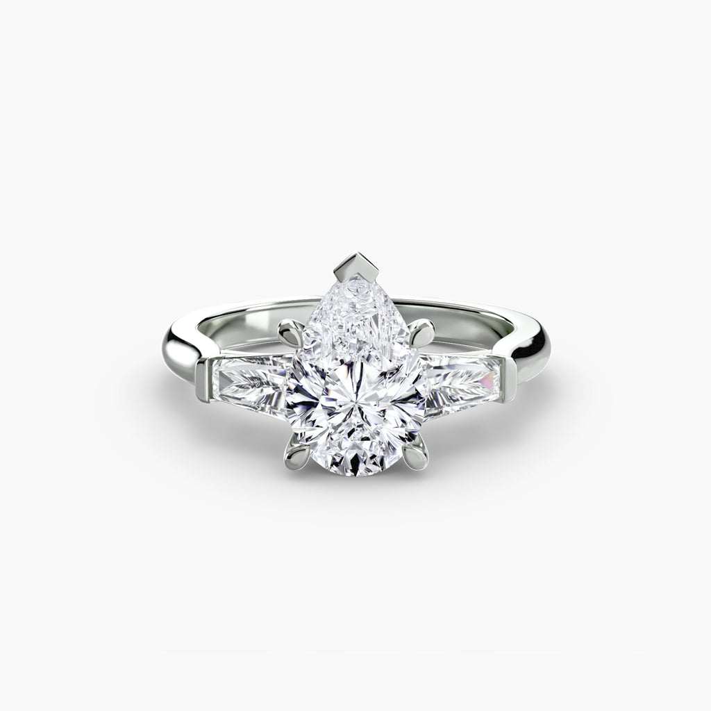 Three-Stone Ring (Baguette Side Stones) - diamond engagement ring - VYKA Diamonds