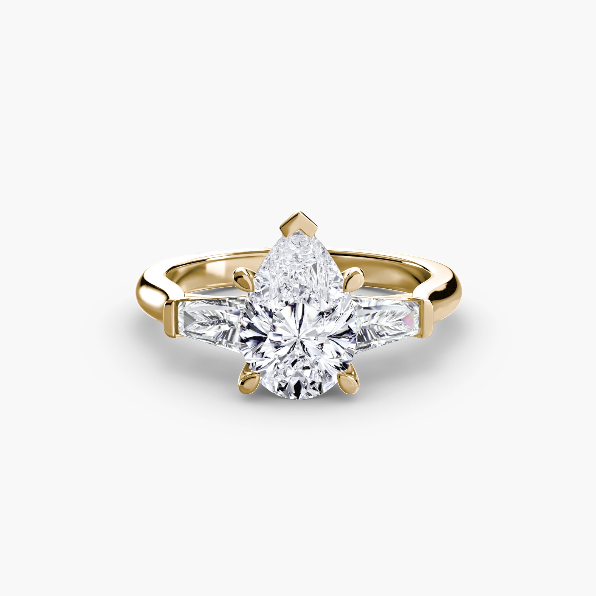 Three-Stone Ring (Baguette Side Stones) - diamond engagement ring - VYKA Diamonds