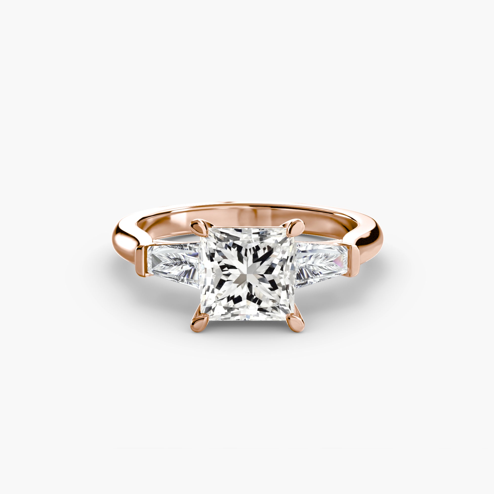 Three-Stone Ring (Baguette Side Stones) - diamond engagement ring - VYKA Diamonds