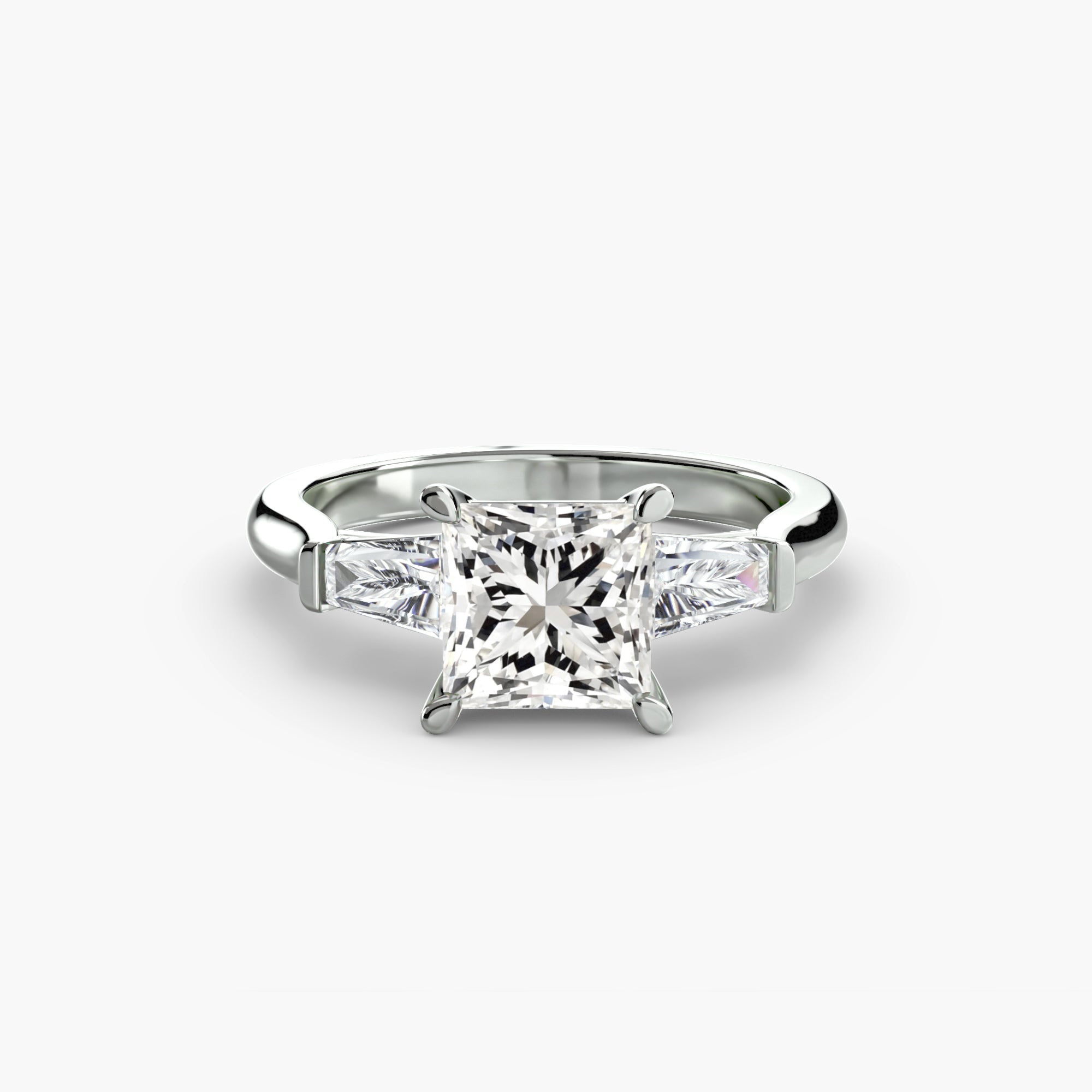Three-Stone Ring (Baguette Side Stones) - diamond engagement ring - VYKA Diamonds
