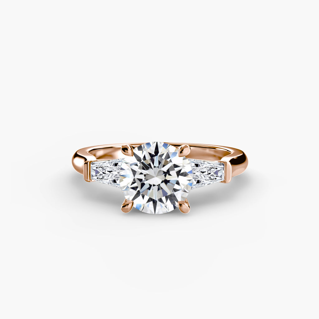 Three-Stone Ring (Baguette Side Stones) - diamond engagement ring - VYKA Diamonds