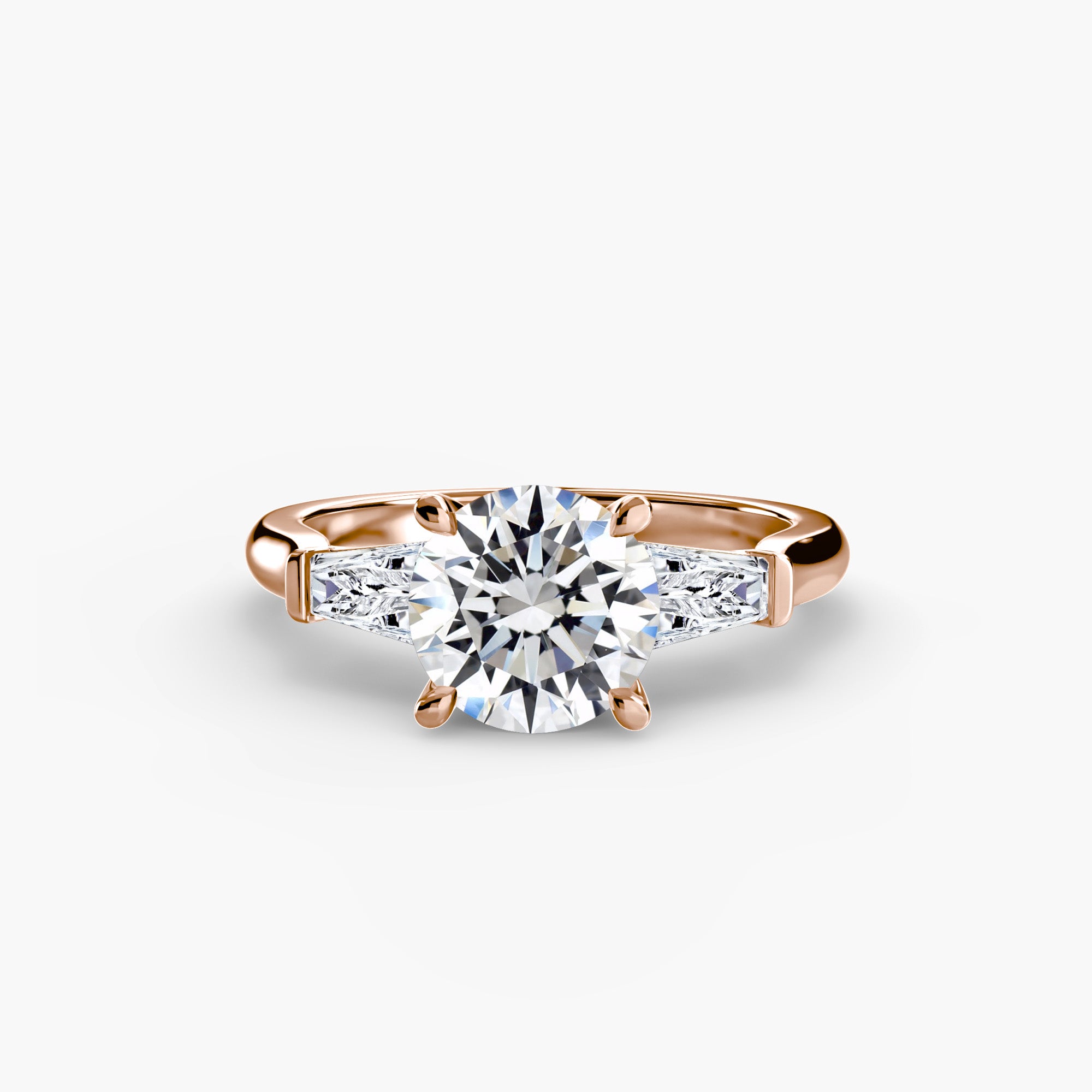 Three-Stone Ring (Baguette Side Stones) - diamond engagement ring - VYKA Diamonds