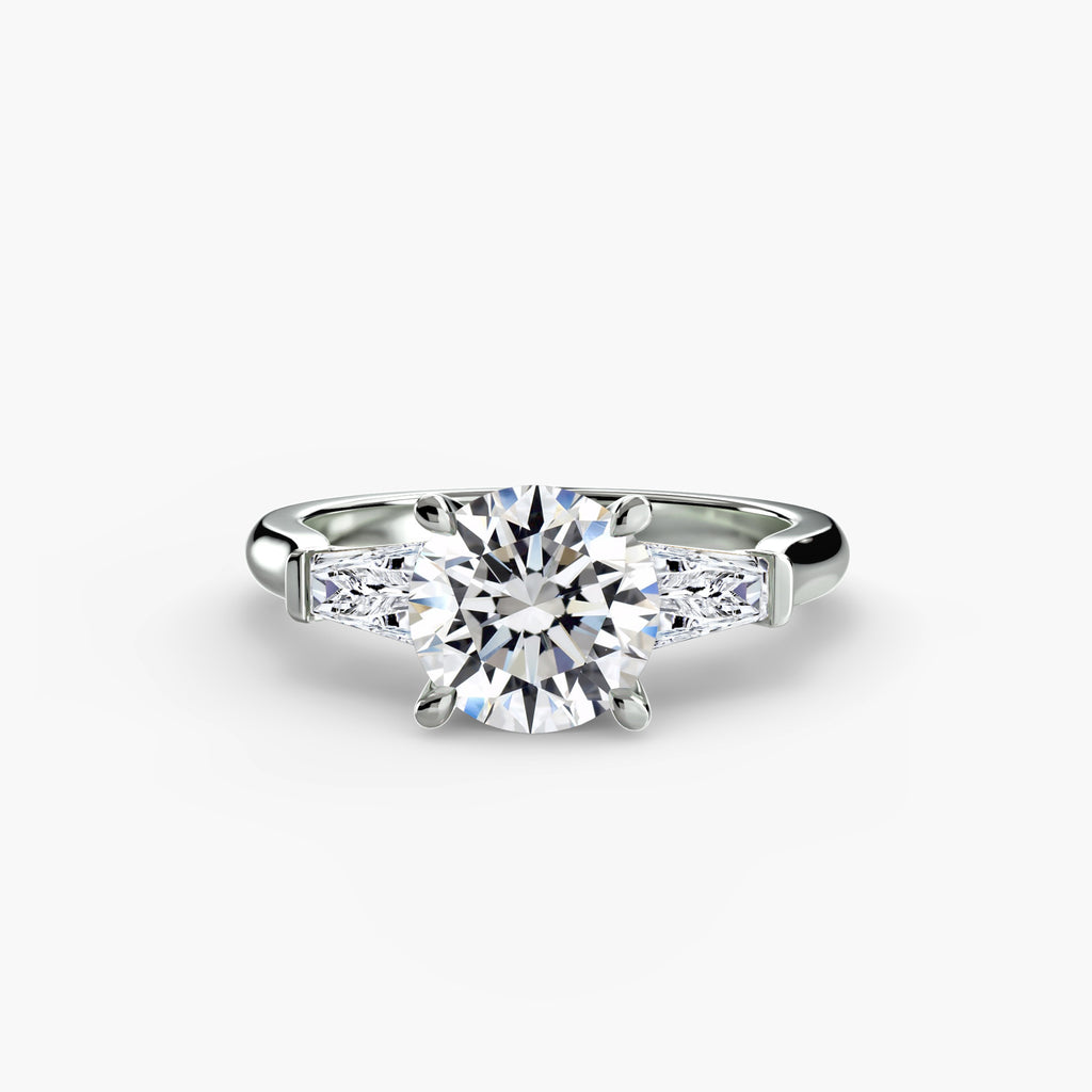 Three-Stone Ring (Baguette Side Stones) - diamond engagement ring - VYKA Diamonds