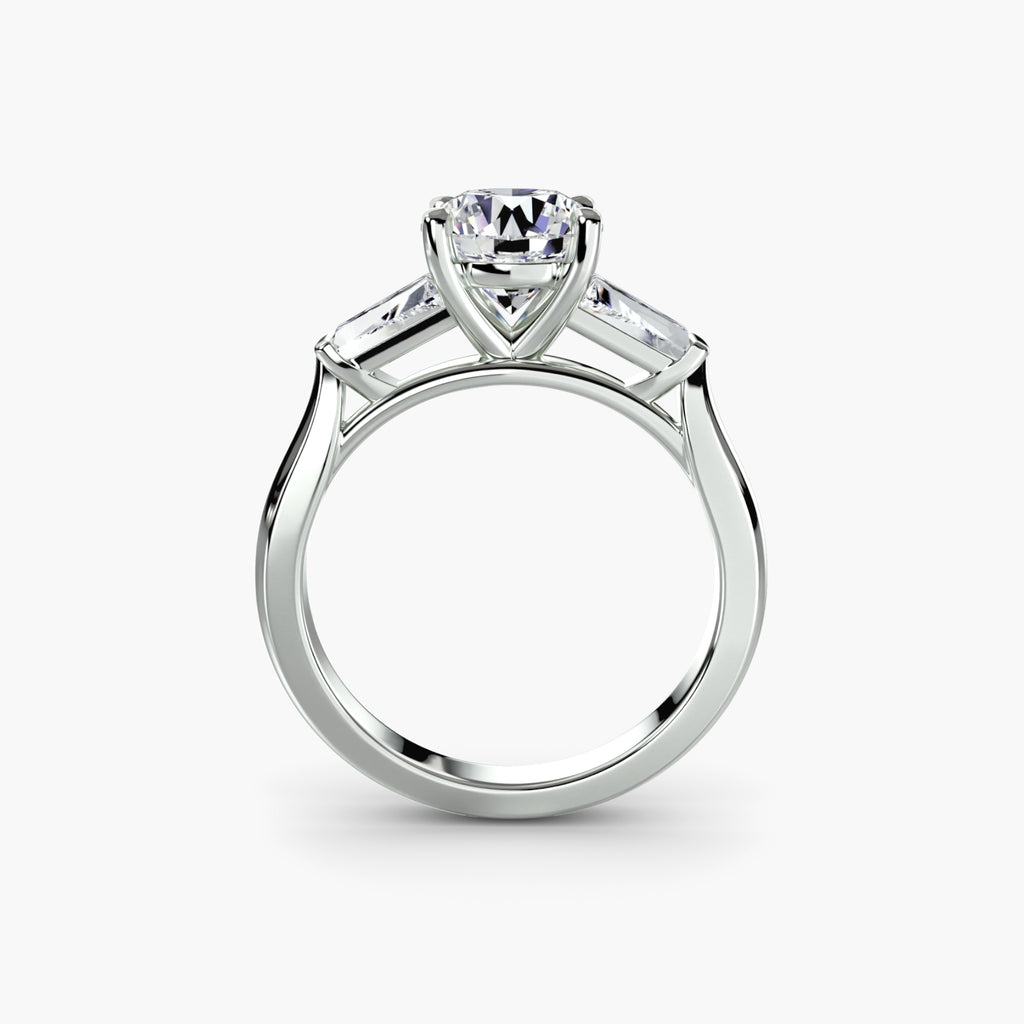 Three-Stone Ring (Baguette Side Stones) - diamond engagement ring - VYKA Diamonds