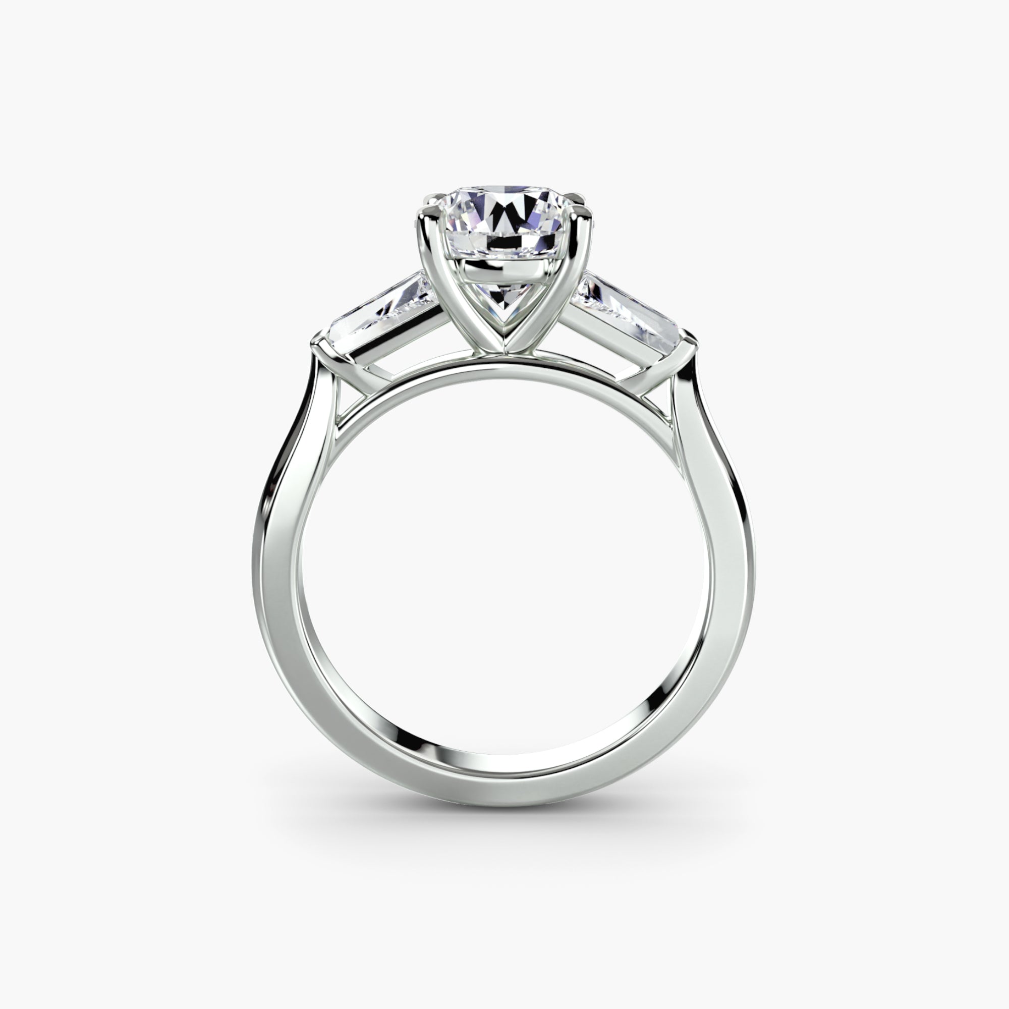 Three-Stone Ring (Baguette Side Stones) - diamond engagement ring - VYKA Diamonds