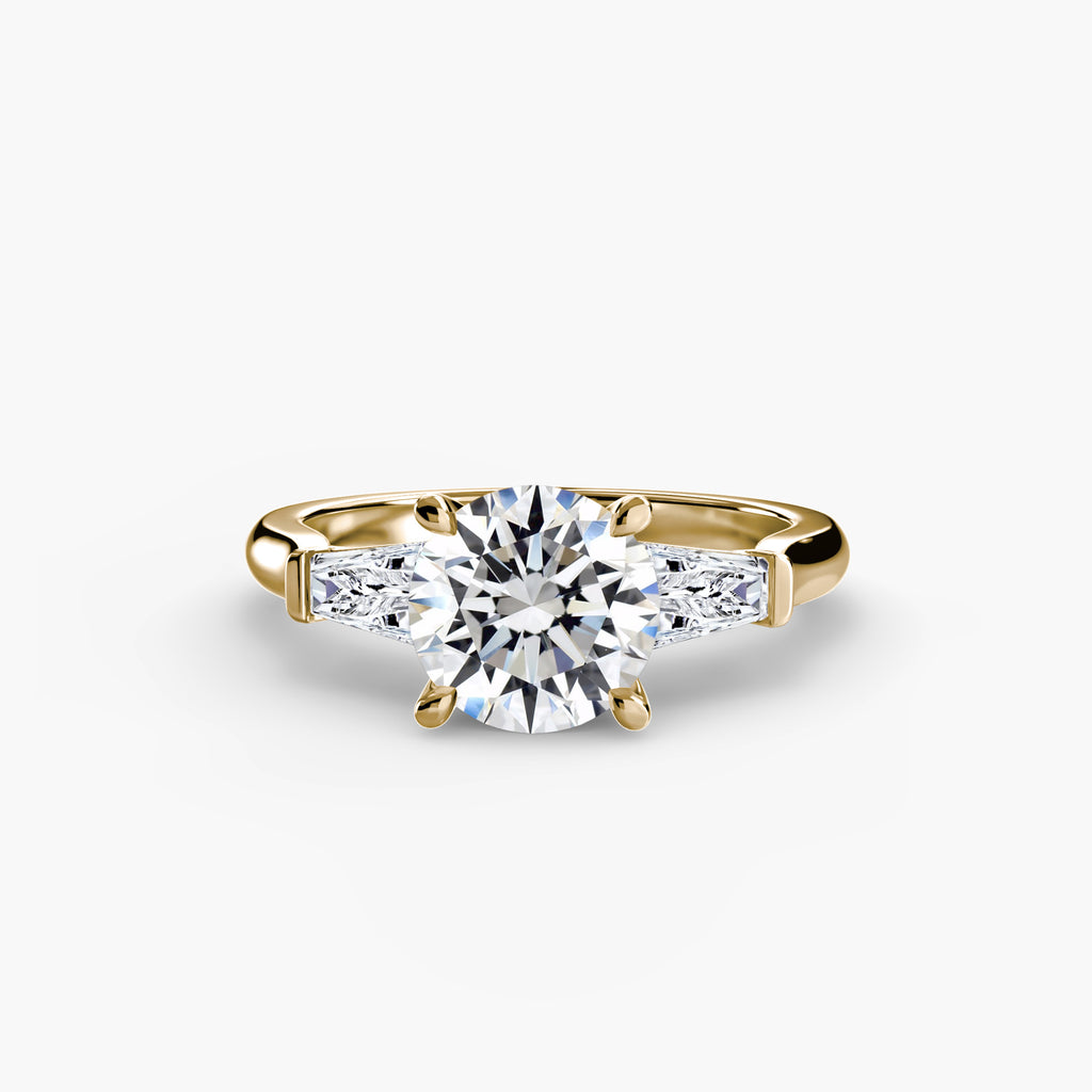 Three-Stone Ring (Baguette Side Stones) - diamond engagement ring - VYKA Diamonds