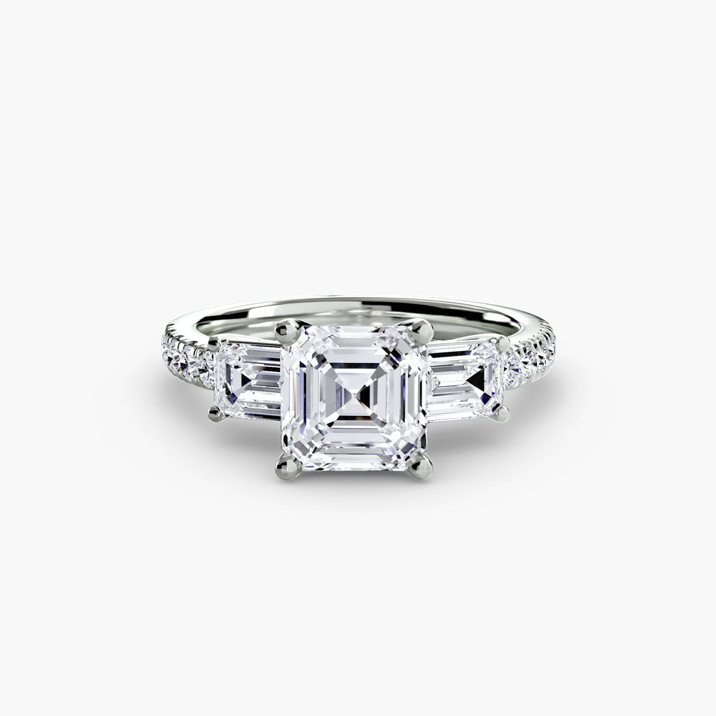 Three-Stone Ring with Pavé Band 4 - diamond engagement ring - VYKA Diamonds