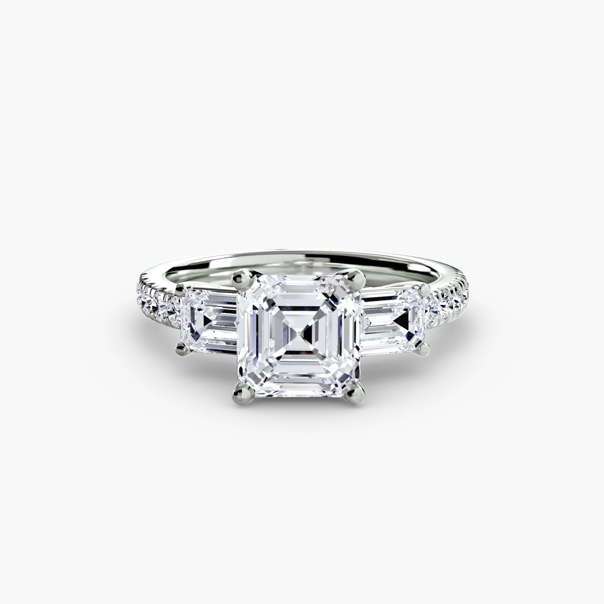 Three-Stone Ring with Pavé Band 4 - diamond engagement ring - VYKA Diamonds