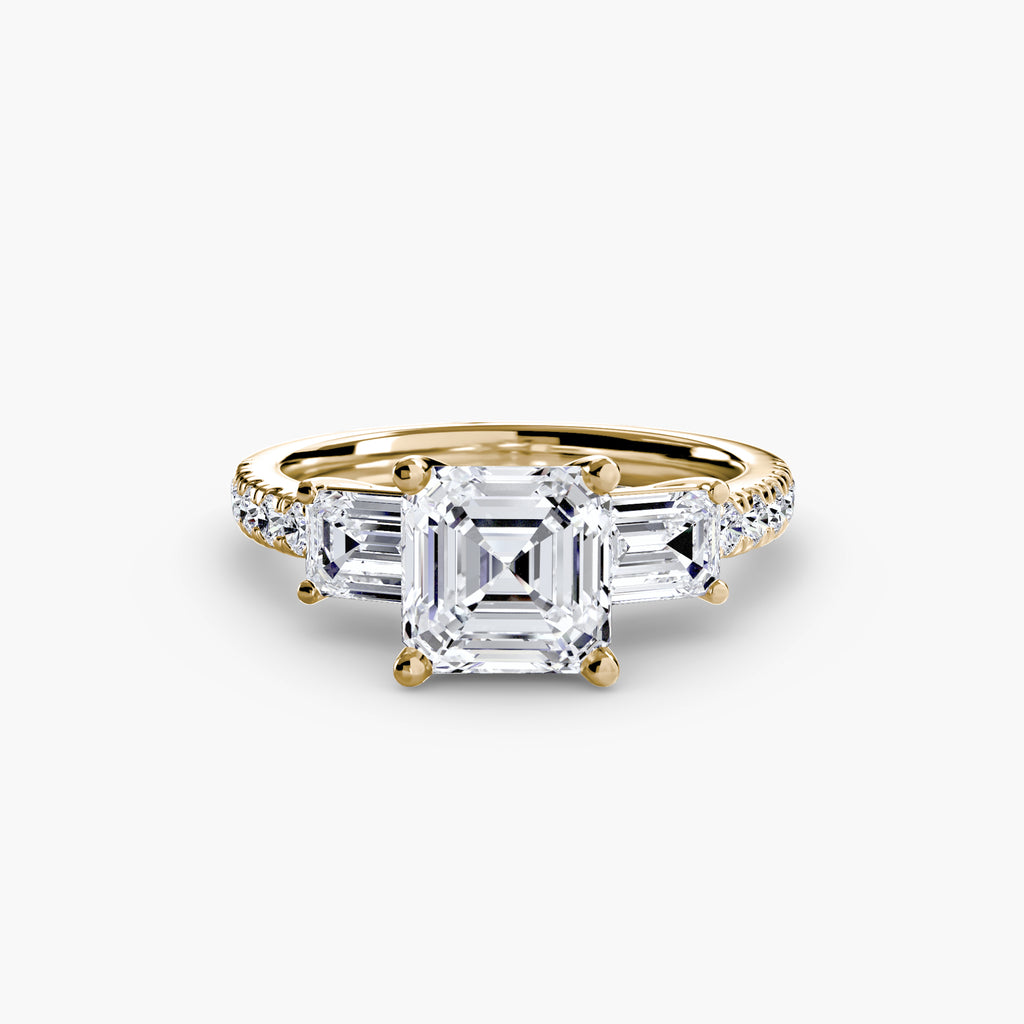 Three-Stone Ring with Pavé Band 4 - diamond engagement ring - VYKA Diamonds