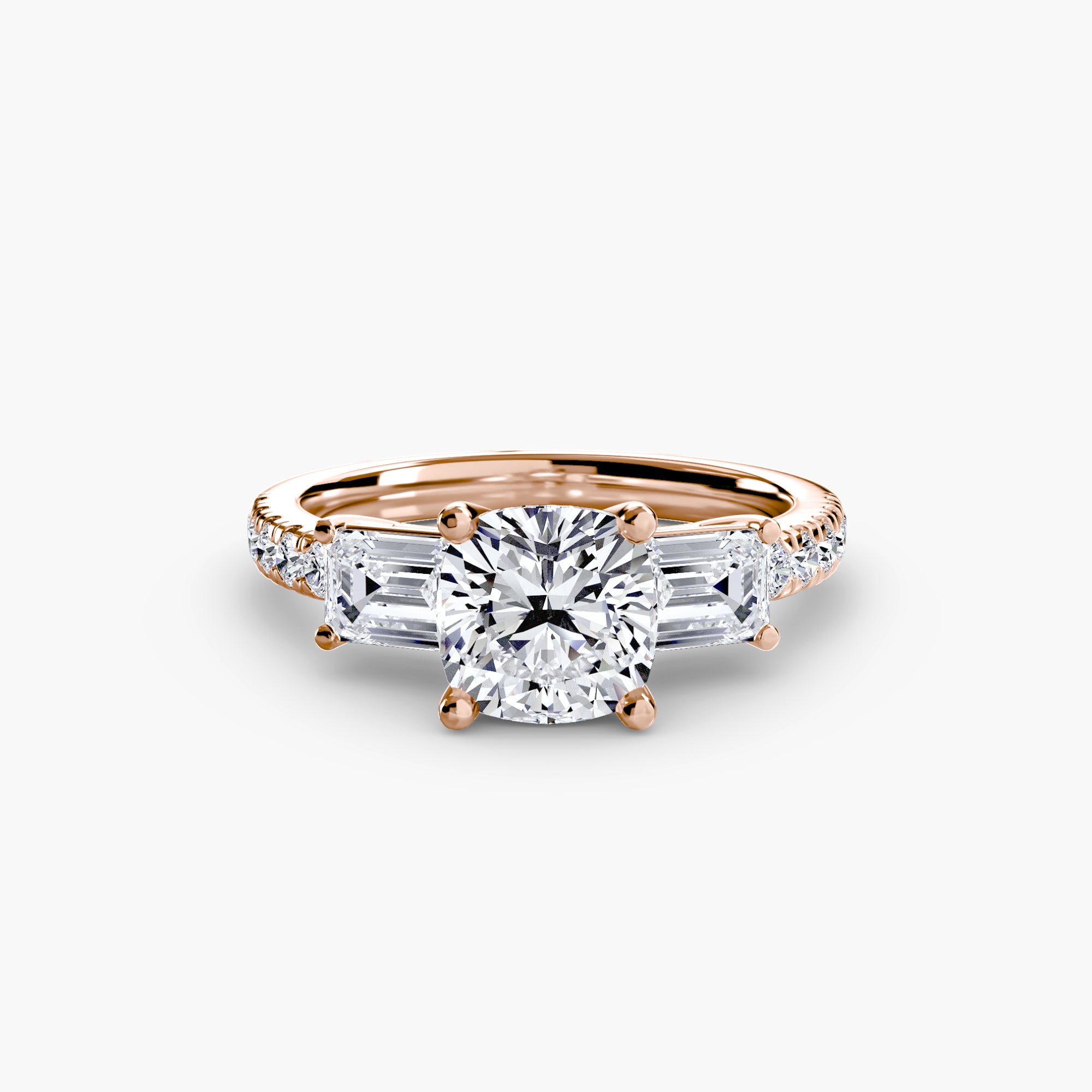 Three-Stone Ring with Pavé Band 4 - diamond engagement ring - VYKA Diamonds