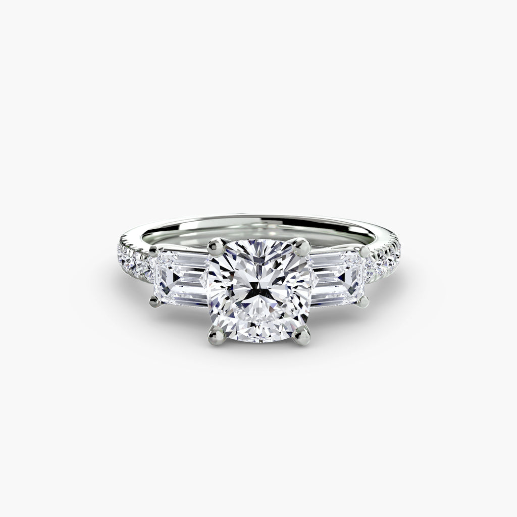 Three-Stone Ring with Pavé Band 4 - diamond engagement ring - VYKA Diamonds