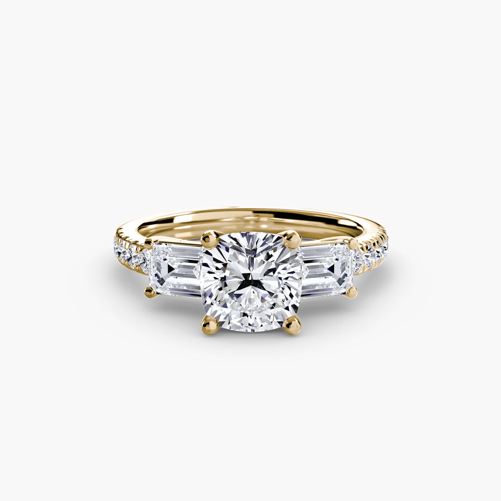 Three-Stone Ring with Pavé Band 4 - diamond engagement ring - VYKA Diamonds