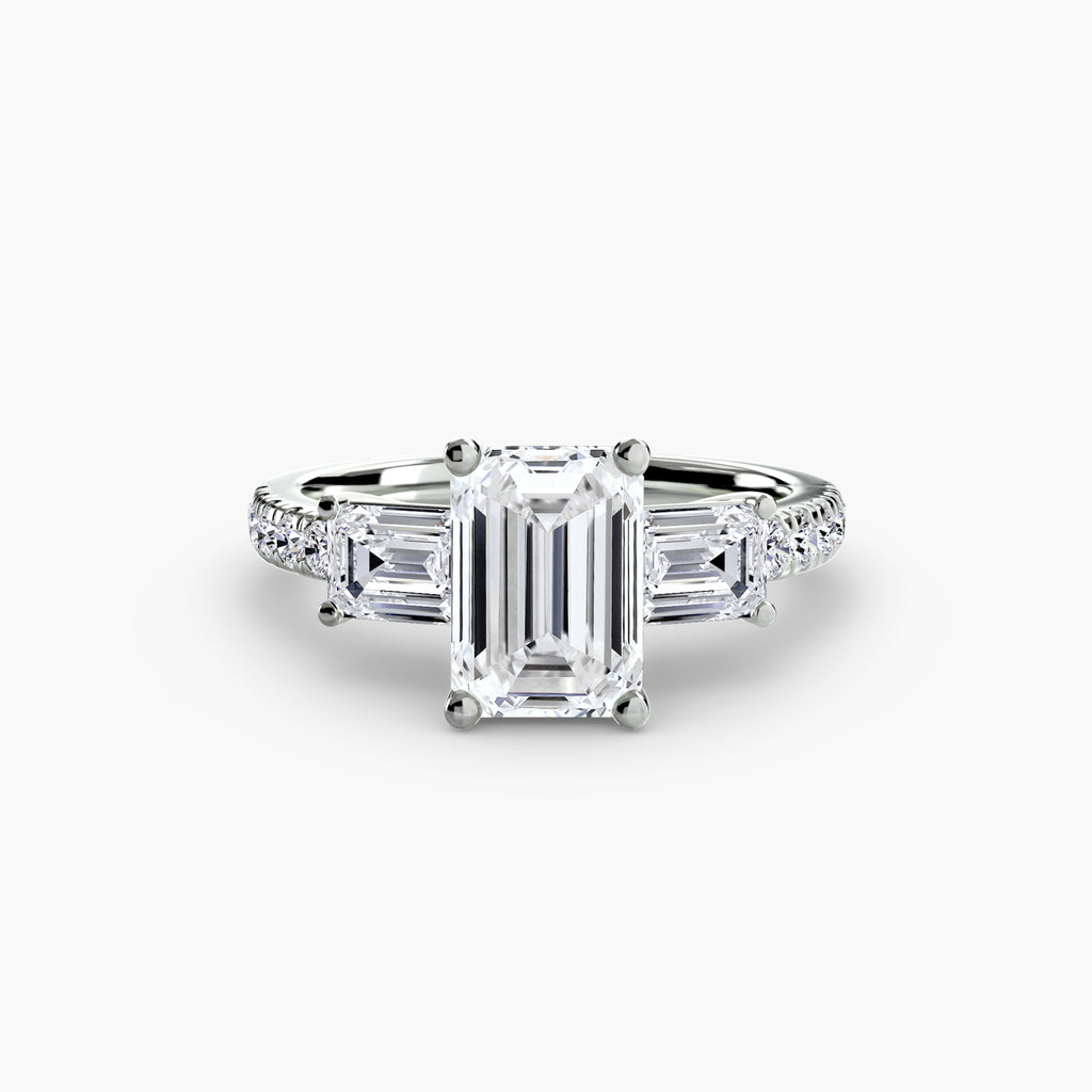 Three-Stone Ring with Pavé Band 4 - diamond engagement ring - VYKA Diamonds