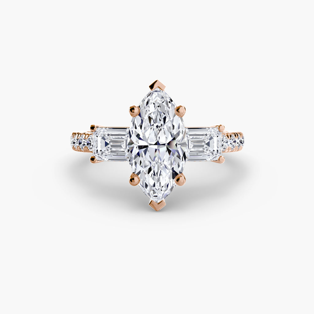 Three-Stone Ring with Pavé Band 4 - diamond engagement ring - VYKA Diamonds