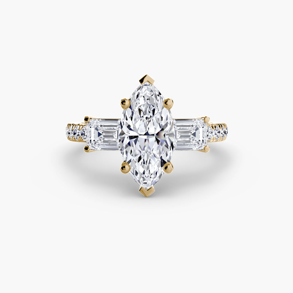 Three-Stone Ring with Pavé Band 4 - diamond engagement ring - VYKA Diamonds