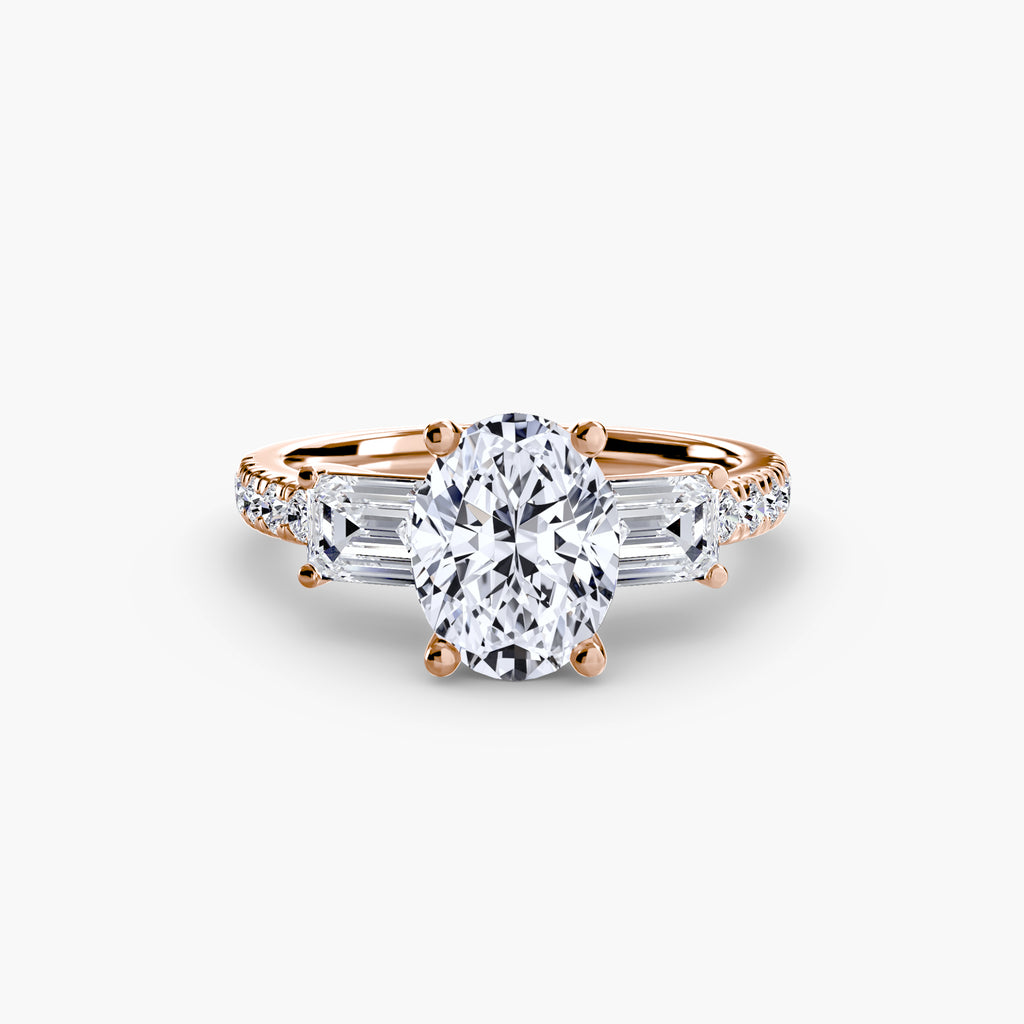 Three-Stone Ring with Pavé Band 4 - diamond engagement ring - VYKA Diamonds